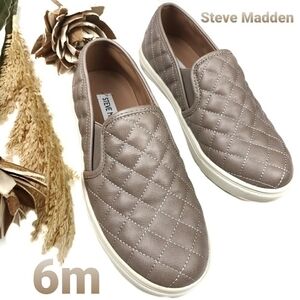 🔴 STEVE Madden Quilted Lether Grey Tan Loafers 6m